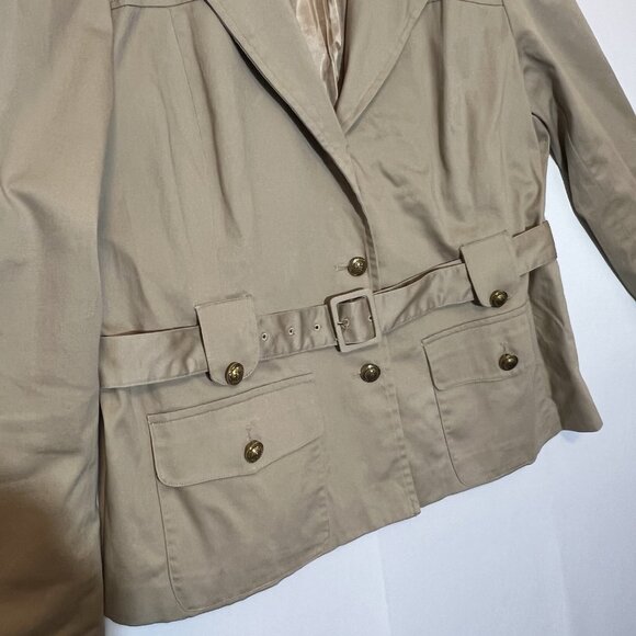 Sandro Sportswear Women Jacket Blazer Large Beige Cotton Stretch Belt  Preppy - Picture 8 of 9